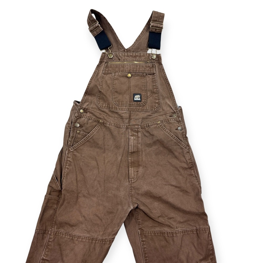 Berne Bib Overalls Men's 35x26 Brown Duck Canvas Double Knee Ankle Zip B1068BB